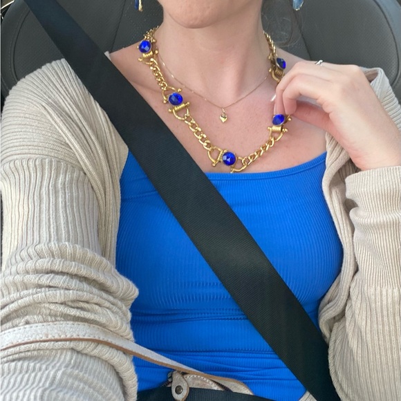 Vintage Gold Chain Necklace with Blue Accents - Picture 3 of 3